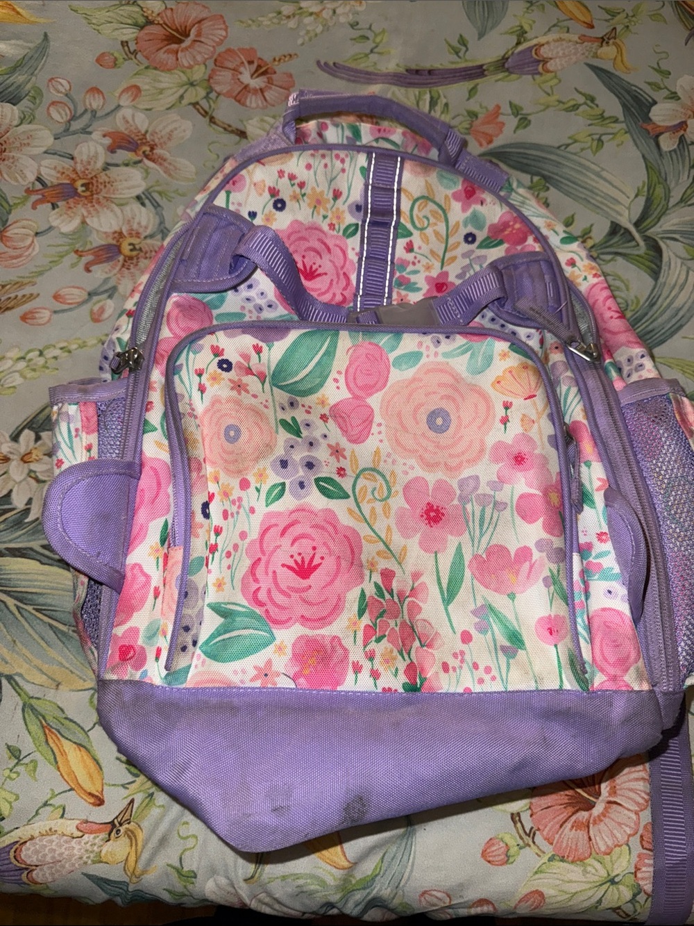 Pottery Barn Floral Backpack in Lavender and Pink